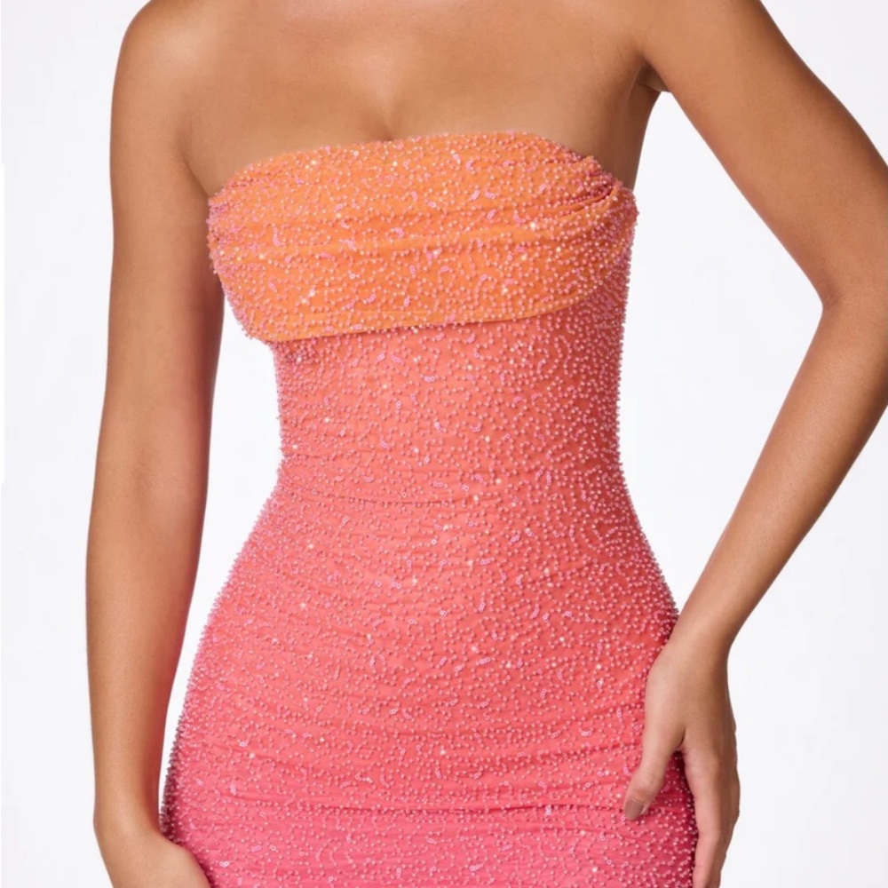 Oh Polly Basel embellished strapless mini dress in red and orange ombré. NWOT